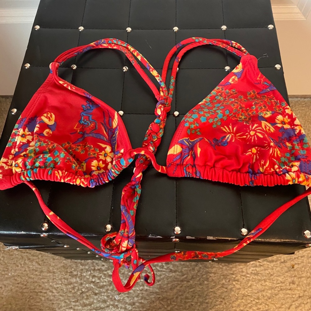 Red floral braided bikini